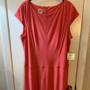 Coral color capped sleeves Anne Klein Dress, size 14.